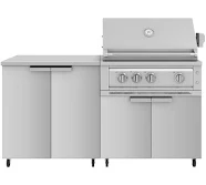 NewAge Products Outdoor Kitchen Stainless Steel 4 Piece Cabinet Set with Casters and 2 Door, Grill Cabinet, Platinum Grill, Countertop, Stainless ...