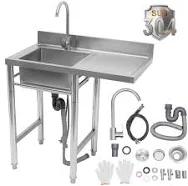 1/2/3 Compartment Commercial Kitchen Sink Prep Table Stainless Steel