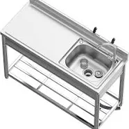 Commercial sinks, Free Standing Kitchen Sink Stainless Steel, With 360 ° Rotating Faucet, Hot and Co, Without Battery