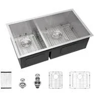 Sarlai 30 in. Low-Divide Undermount Double Bowl 16 Gauge Stainless Steel Kitchen Sink 60/40 Under Counter Kitchen Basin