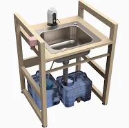 Bathroom Sink for Kids Adjustable Height Small Sink with Solid Wood Stand