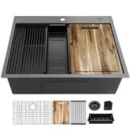 Glacier Bay 33 in. Drop-in Single Bowl 18 Gauge Gunmetal black Stainless Steel Workstation Kitchen Sink with Accessories