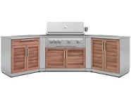 Outdoor Kitchen Stainless-Steel Louvered Doors 7 Piece Cabinet Set with 2 Door, Bar, Corner, Grill Cabinet, Platinum Grill, and Countertops, Grove /