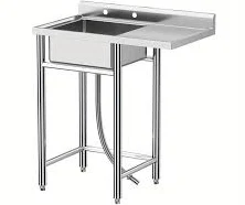 Commercial Kitchen Sink Prep Table with Faucet, Stainless Steel Single Compartment, Uncharged, No Battery Required, Small kitchen appliances),