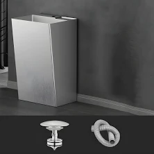 Contemporary Bathroom Sink with Pop-Up Drain Stainless Steel Rectangular Pedestal Sink - Sink Brushed Unavailable