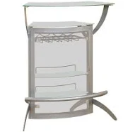Emma Mason Signature Silver Metal Bar Unit with Glass Top, Wine & Liquor Cabinets