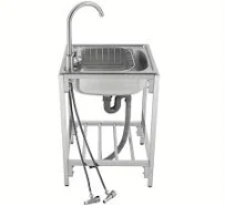 Utility Stainless Steel Basin Sink Free Standing Single Bowl Kitchen Bathroom Laundry Prep Sink with Faucet & Rack