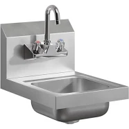 12 inch x 16 inch Stainless Steel Hand Sink | Commercial Wall Mount Hand Basin with Gooseneck Faucet, Strainer, Back Splash | NSF Certified | Perfect