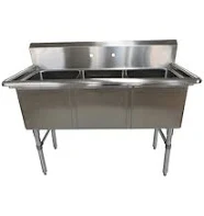 NBR Equipment 3SS-203014 16 Gauge Stainless Steel Three Compartment Premium Sink 65-1/8