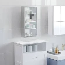 HOMCOM Wall Mount Medicine Cabinet, Bathroom Cabinet with 4 Tier Shelves, Stainless Steel Frame and Glass Door