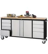 Trinity 72x19 Black & Stainless Steel Rolling Workbench