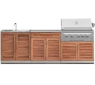 Outdoor Kitchen Stainless-Steel Louvered Doors 5 Piece Cabinet Set with Sink, 2-Door with Drawer, Grill Cabinet, Platinum Grill and Countertop, Grove