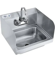 Profeeshaw Stainless Steel Sink Commercial Wall Mount Hand Washing Basin NSF Certified, with Gooseneck Faucet and Side Splash Guard
