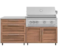 Outdoor Kitchen Louvered Stainless Steel 4 Piece Cabinet Set with Casters and 3 Drawer, Grill Cabinet, Platinum Grill, Countertop, Grove / 40 in.