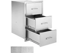 SKYSHALO 22.5 in. Stainless Steel 3-Tier Kitchen Drawer Cabinet Unit Triple Access for BBQ Island or Patio Grill
