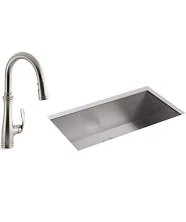 KOHLER Lyric Undermount Stainless Steel 32 in. Single Bowl Kitchen Sink Faucet in Vibrant Stainless