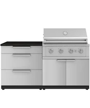 Outdoor Kitchen Stainless-Steel 4 Piece Cabinet Set with 3 Drawer, Grill Cabinet, Performance Grill, and Countertop, Stainless Steel / 36 in.