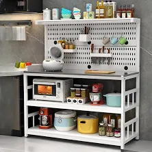 Detached Stainless Steel Countertop Storage Cabinet with 7 Shelves, Unsheltered Storage, Stockroom and Pegboard, Enclosed Cabinet Included/Not Include