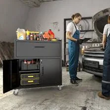 Rolling Metal Tool Storage Cabinet Sliding Drawers & Adjustable Shelf & Lockable Wheels