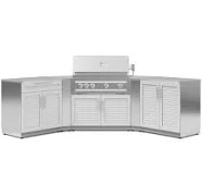 Outdoor Kitchen Stainless-Steel Louvered Doors 7 Piece Cabinet Set with 2 Door, Bar, Corner, Grill Cabinet, Platinum Grill, and Countertops, Louvered