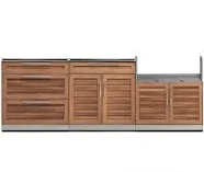 NewAge Products Outdoor Kitchen Stainless Steel Louvered Doors 3 Piece Cabinet Set with 3-Drawer, 2-Door Drawer and Grill Cabinet