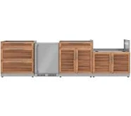 Outdoor Kitchen Stainless Steel Louvered Doors 4 Piece Cabinet Set with 3-Drawer, Bar, Grill Cabinet and Fridge, Grove / 36 in. / Stainless Steel Door