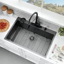 33x22 Drop In Kitchen Sink and Faucet Combo Set Black Stainless Steel Kitchen Sink with Cup Washer,9 Inch Deep Single Bowl ATC CABINETS Finish