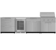 NewAge Products Outdoor Kitchen Stainless Steel 7 Piece Cabinet Set with 3-Drawer, Bar, Grill Cabinet, Performance Grill, Countertops, and Glass ...