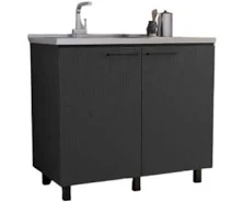 Adrinfly Black Stainless Steel Utility Sink with Countertop and Storage