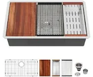 Logmey 33 in. Undermount Workstation Sink Single Bowl 16-Gauge