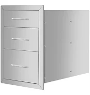 18 inch x 23 inch x 23 inch 3-Tier Outdoor Kitchen Drawer Cabinets - Durable Stainless Steel Storage for Backyard or Patio Use, Silver