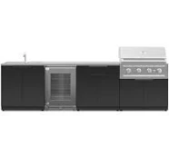 Outdoor Kitchen Stainless Steel 6 Piece Cabinet Set with Sink, Bar, Grill Cabinet, Performance Grill, Countertop and Glass Door Fridge, Matte Black /