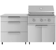 Outdoor Kitchen Stainless Steel 4 Piece Cabinet Set with Casters and 3 Drawer, Grill Cabinet, Performance Grill, Countertop, Stainless Steel / 33 in.