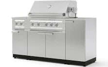 Outdoor Grill Island Stainless-Steel 6 Piece Cabinet Set with 1-Door, Grill Cabinet, Platinum Grill, Dual Side Burner and Countertop