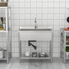 Commercial Stainless Steel Utility Sink with Faucet and Drain Laundry Sink Kitchen Yard Utility Sink Lordear