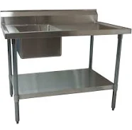 BK Resources BKMPT-3060S-LHD - Work Table with Prep Sink, S
