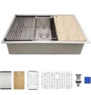 Delironexu 32 in. Undermount Workstation Kitchen Sink-16 Gauge Stainless Steel Single Bowl 32 x 19 Deep Sink with Ledge Accessories